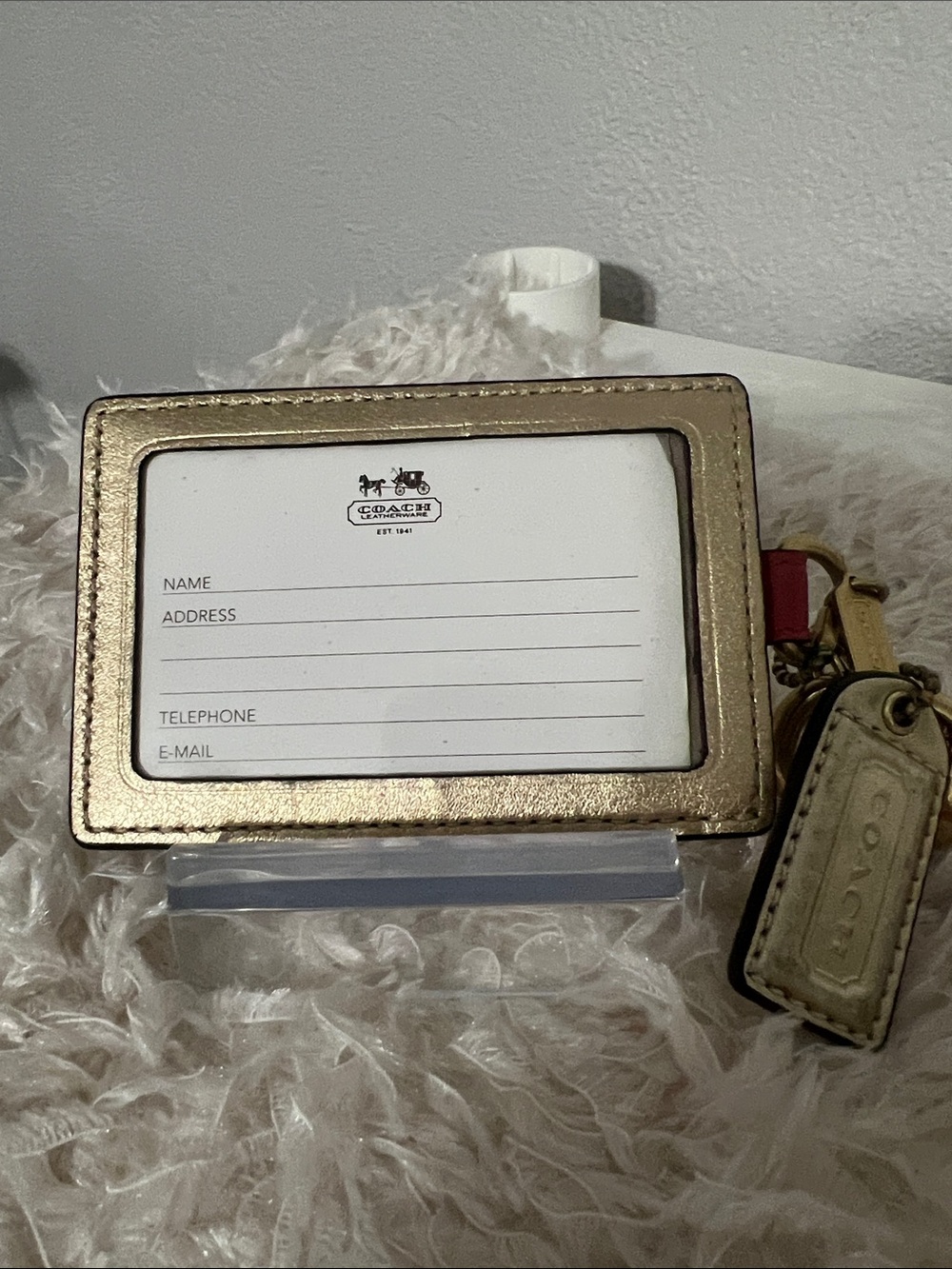 Coach Rare Legacy Striped Card Holder Key Fob with Gold Hardware - Picture 4 of 10